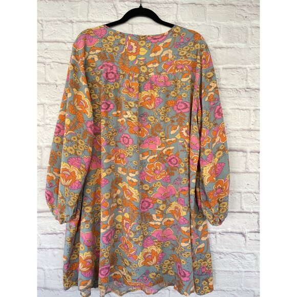Rusttydustty Modern Bohemia Crush Floral Mini Dress Long Sleeve Viscose 3XL - Picture 7 of 16